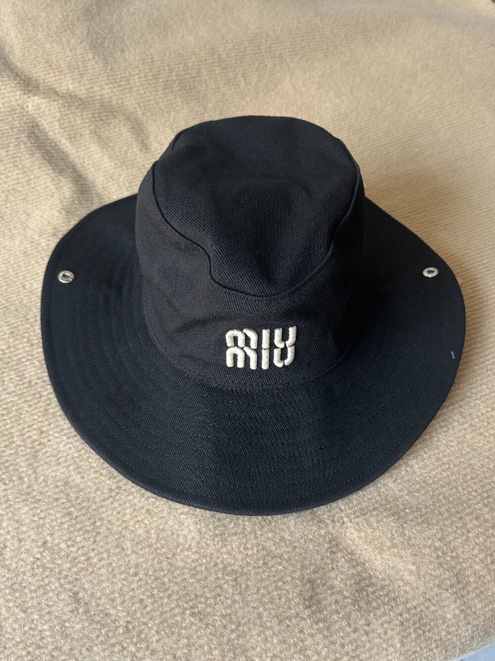 Miu Miu Black Embroidered Logo Bucket Hat